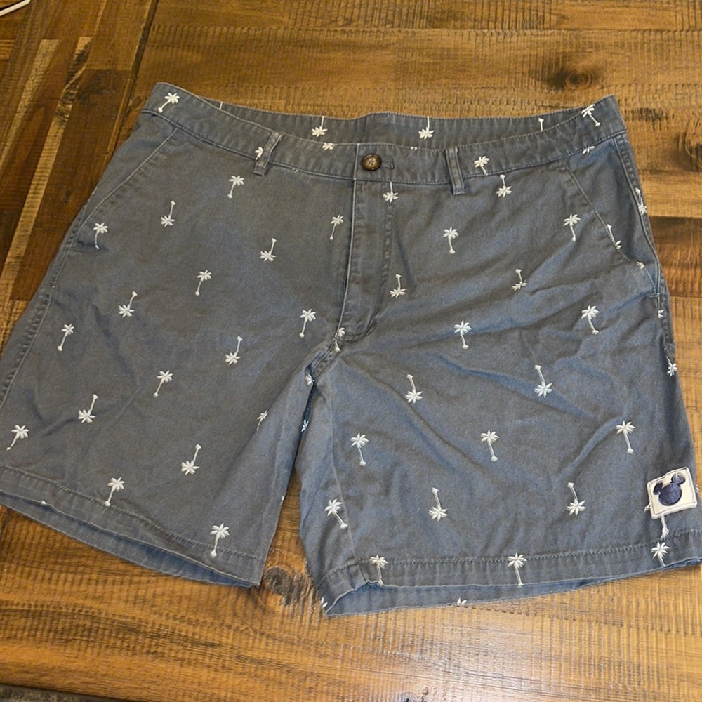 Junk Food Clothing Navy Blue Palm Tree Print Men’s Flat Front Shorts